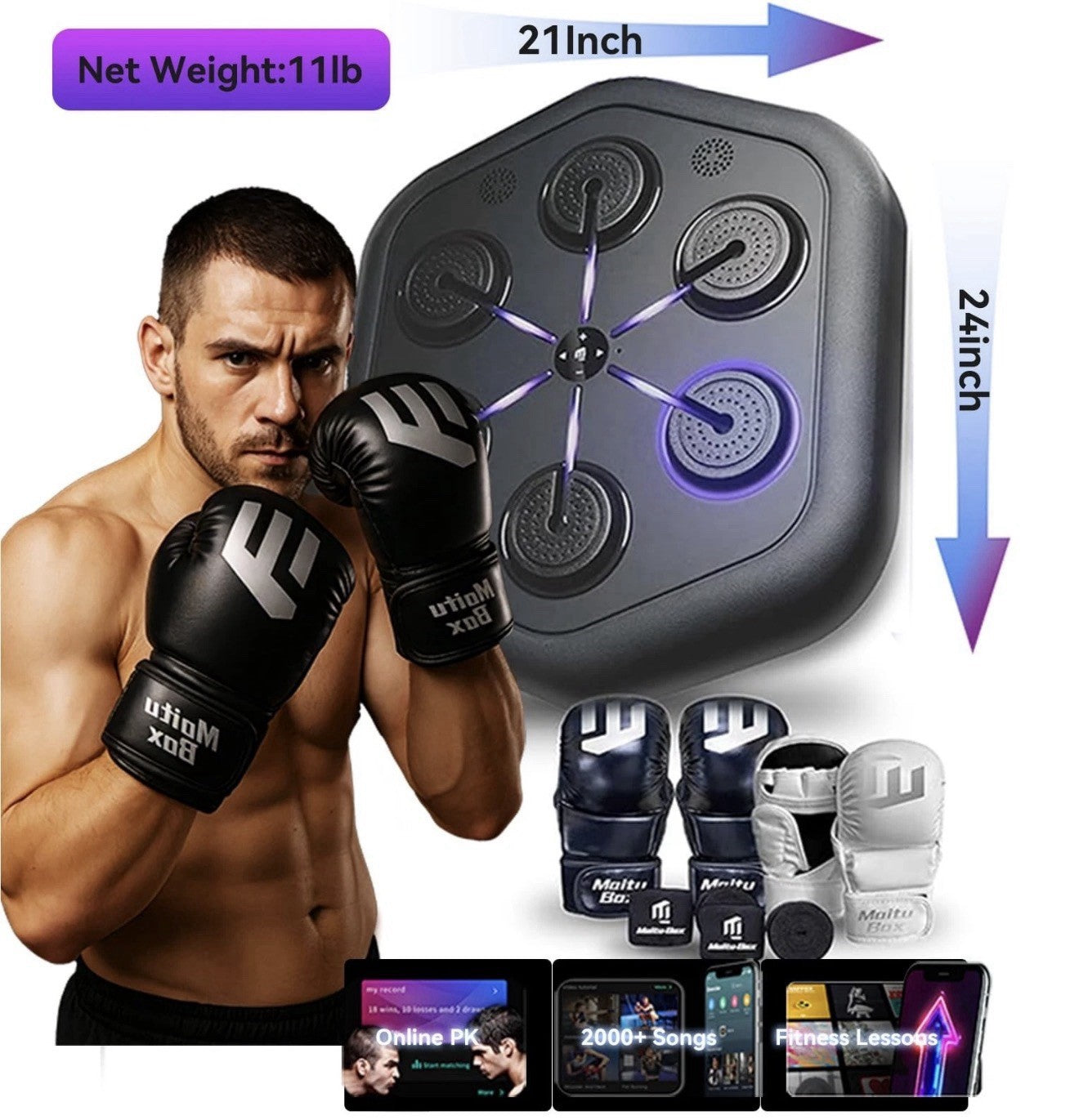 Maitu Smart Music Boxing Machine, Punching Machine with Synced LED Lights,Ste...