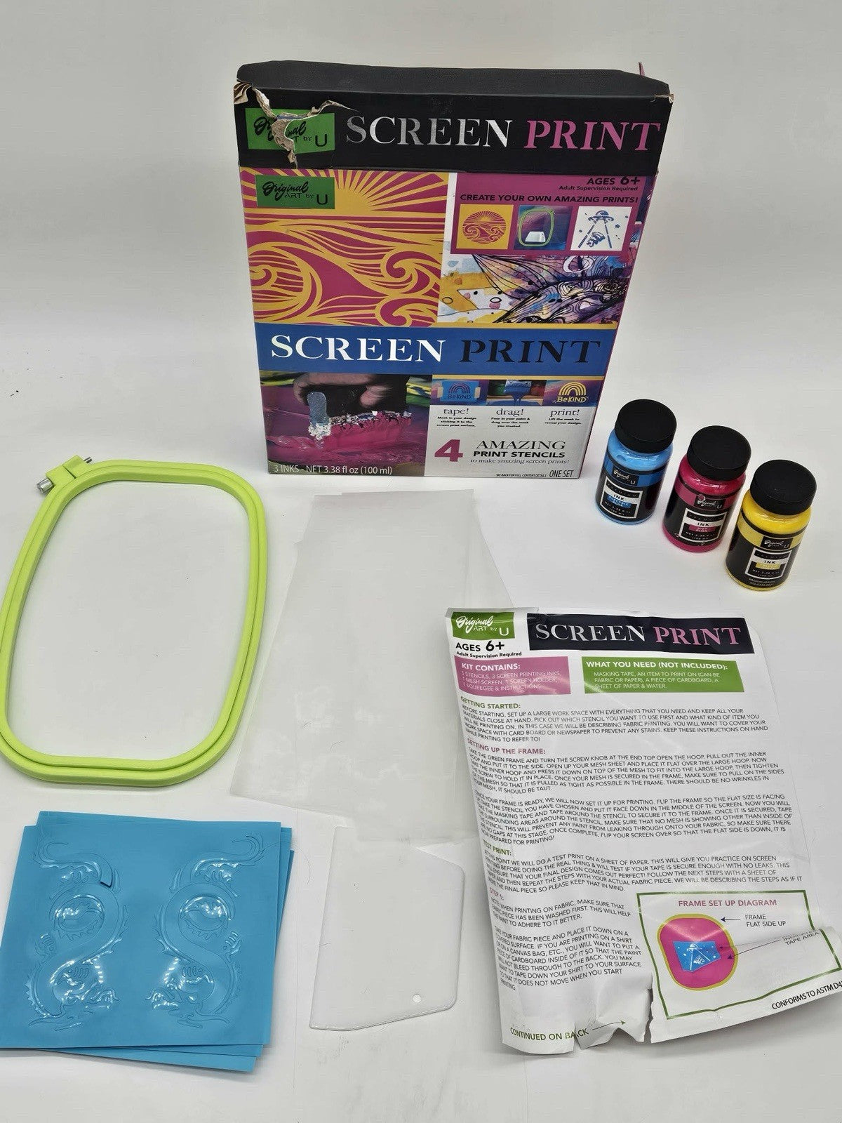 Original Art By U Screen Printing Kit • 4 Stencils • Screen • 3 Inks • Squeegee
