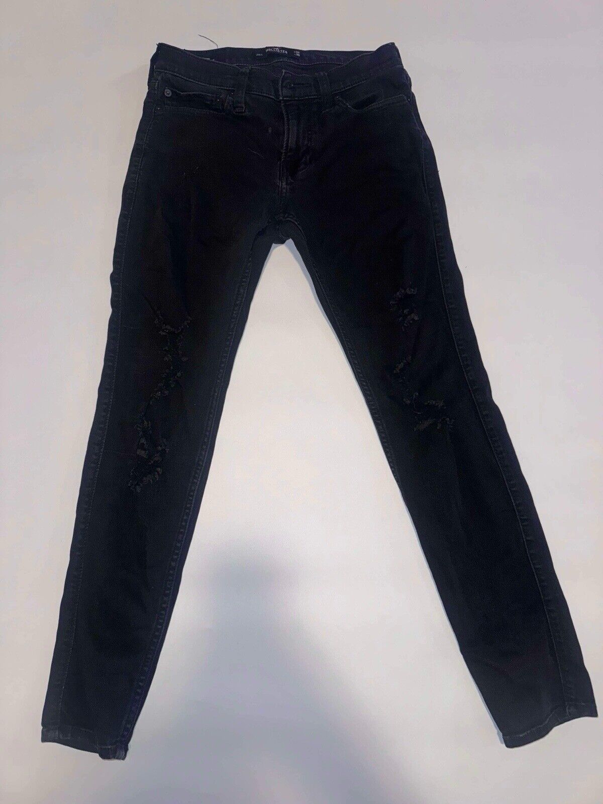 Hollister Mens 32x30 Super Skinny Advanced Stretch Black Jeans Distressed