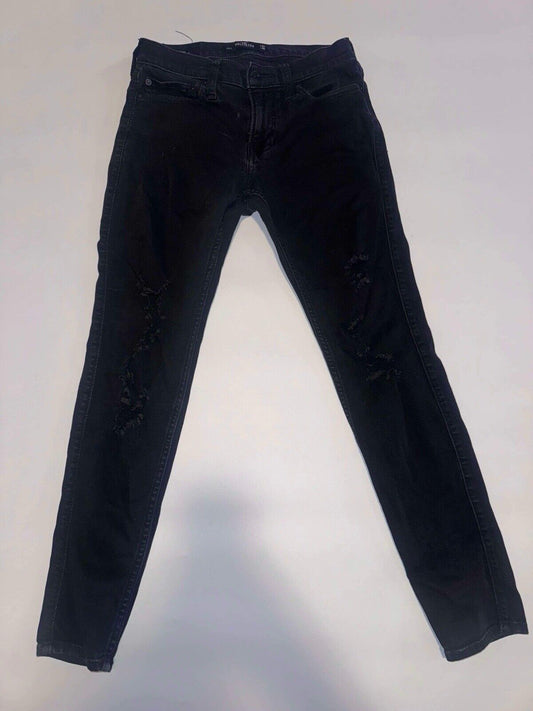 Hollister Mens 32x30 Super Skinny Advanced Stretch Black Jeans Distressed