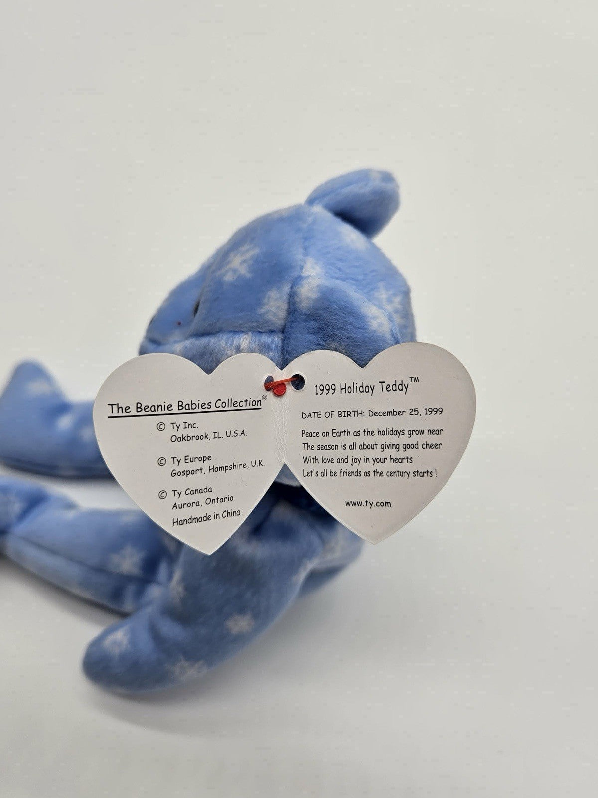 Holiday Teddy Blue with Snowflakes Ty Beanie Baby Plush Stuffed Animal Bear 1999
