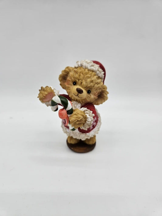 Teddy Bear Holding Christmas Candy Cane Holiday Decor Figurine