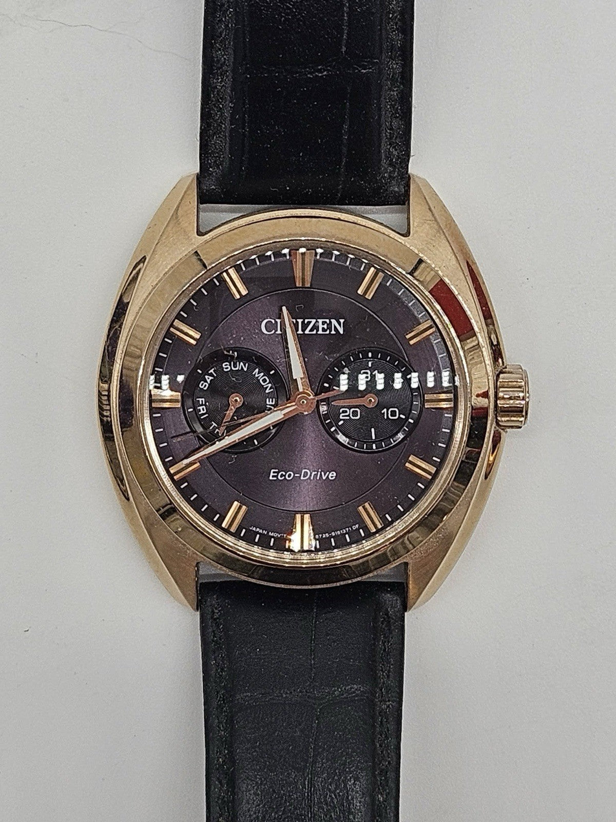 Citizen 8725-S109515 Military Men’s Leather Eco-Drive Black Dial Watch