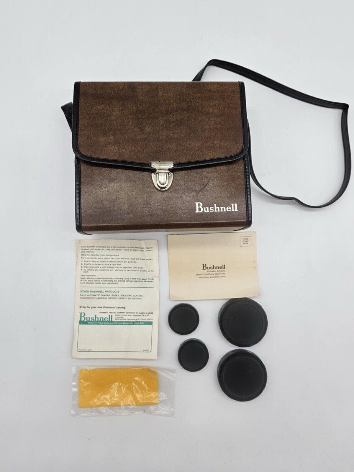 Vtg Bushnell Leather Hard Case Binoculars & Carry Strap 7.5 X 6 Small Brown