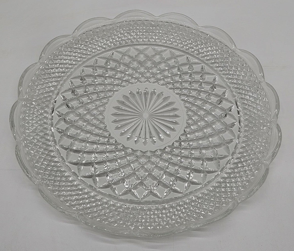 Wexford Anchor Hocking Glass Tray Shallow Bowl Large 13.5" Cupped Edges Vintage