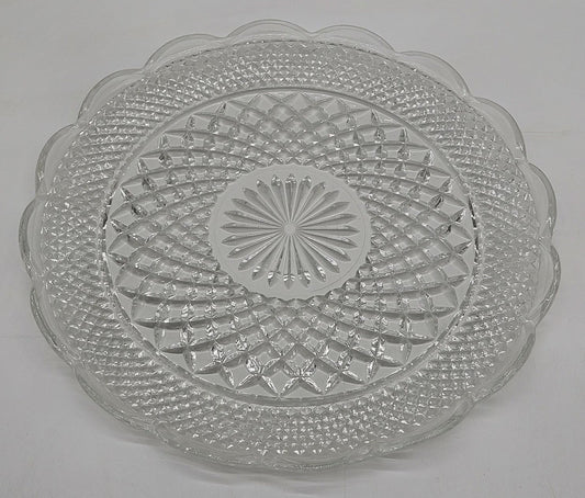 Wexford Anchor Hocking Glass Tray Shallow Bowl Large 13.5" Cupped Edges Vintage