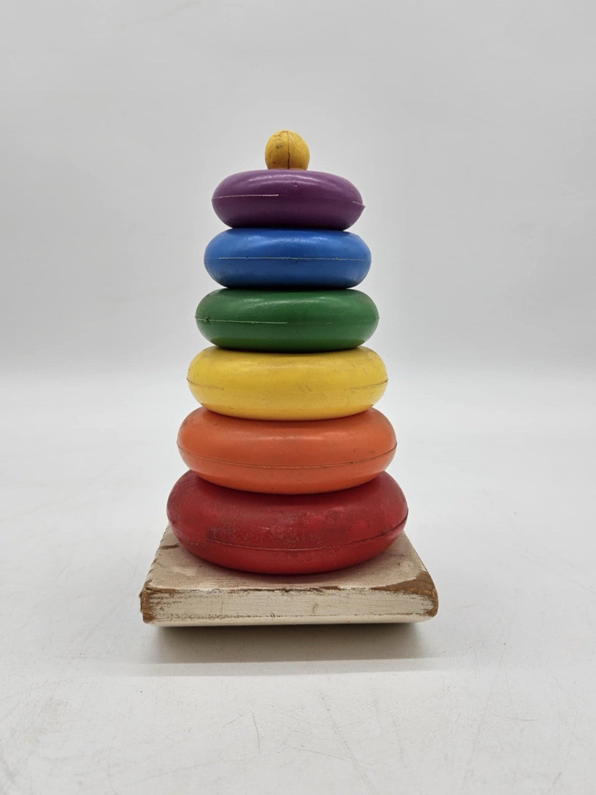 vintage fisher price stacking rings toy Missing One Ring One Cracked Wood Base