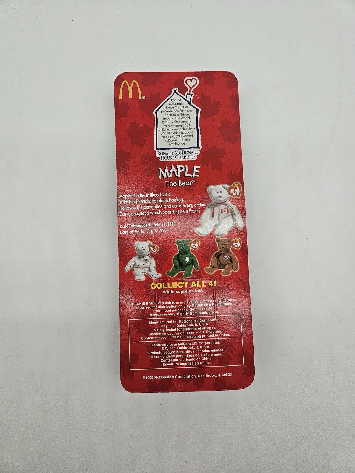 Very Rare Maple The Bear  McDonalds Ty Beanie Baby SEALED Collector Series