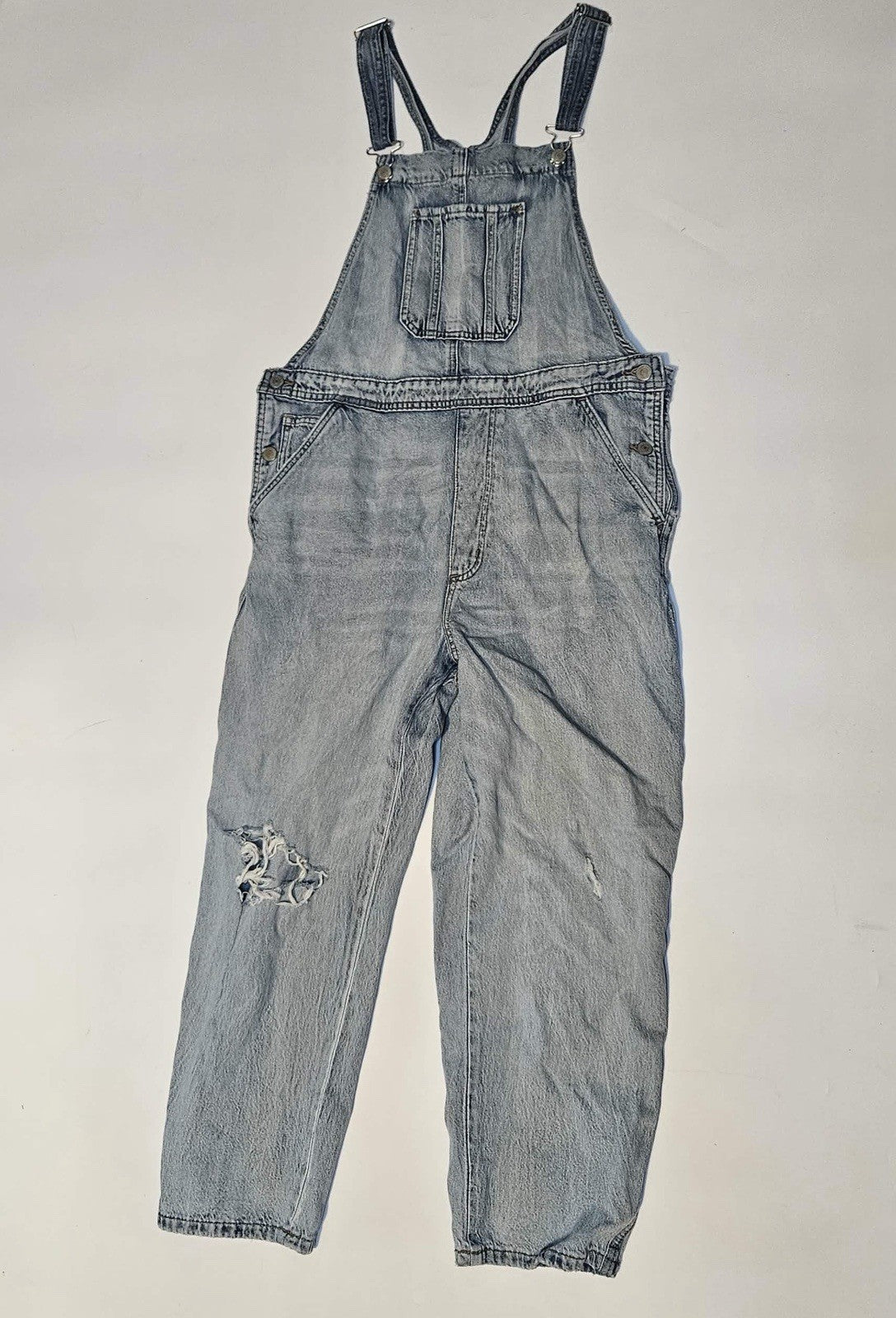 Lucky Brand Women’s Denim Overalls Light Wash Distressed Bib Pants Size L