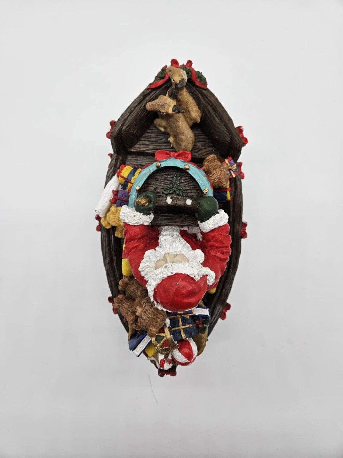 Vintage Santa In Christmas Boat W/ Reindeer & Toys HTF