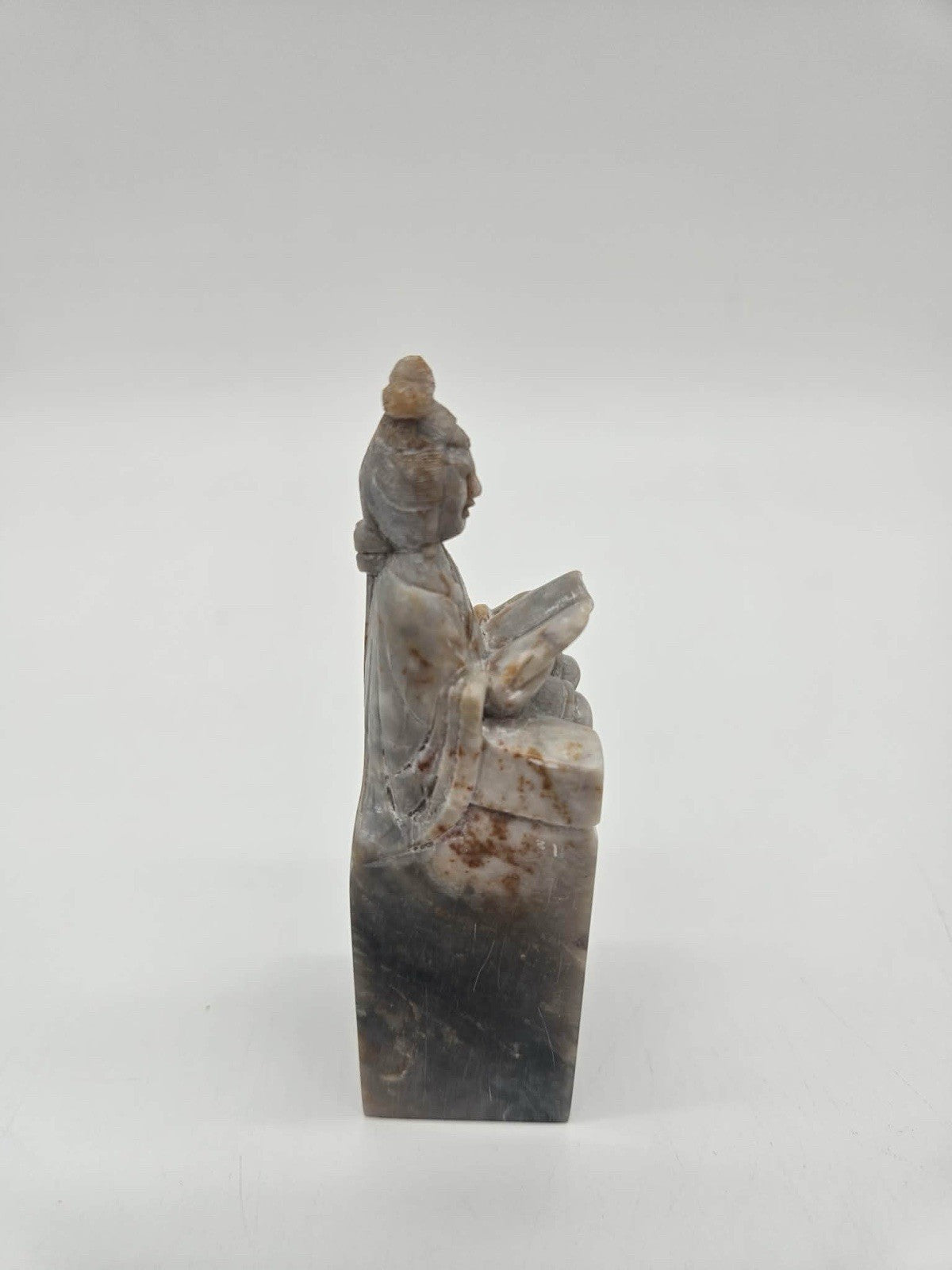 Vintage Shoushan Dragon Seal Stone with Red Ink Paste in Stone Container