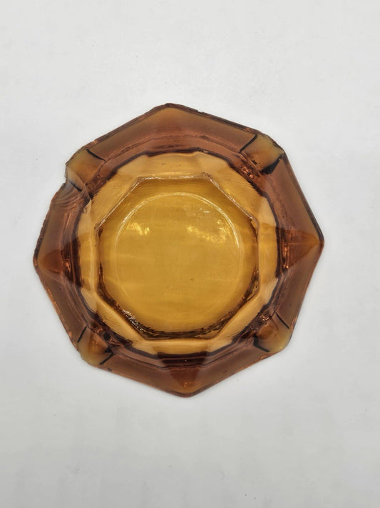 Vintage Yellow Amber Cigar Glass  Ashtray Octagon Smoking Room Bar