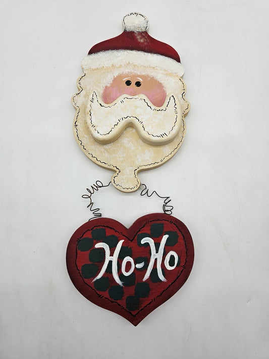 Hand Painted Wooden Santa Wall Hanging Ho Ho Heart Christmas Decor