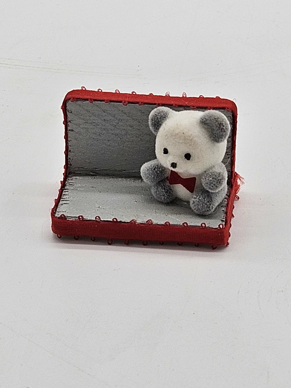 Mini Teddy Bear in Book Valentine Magnet Red Trim Cute Vintage