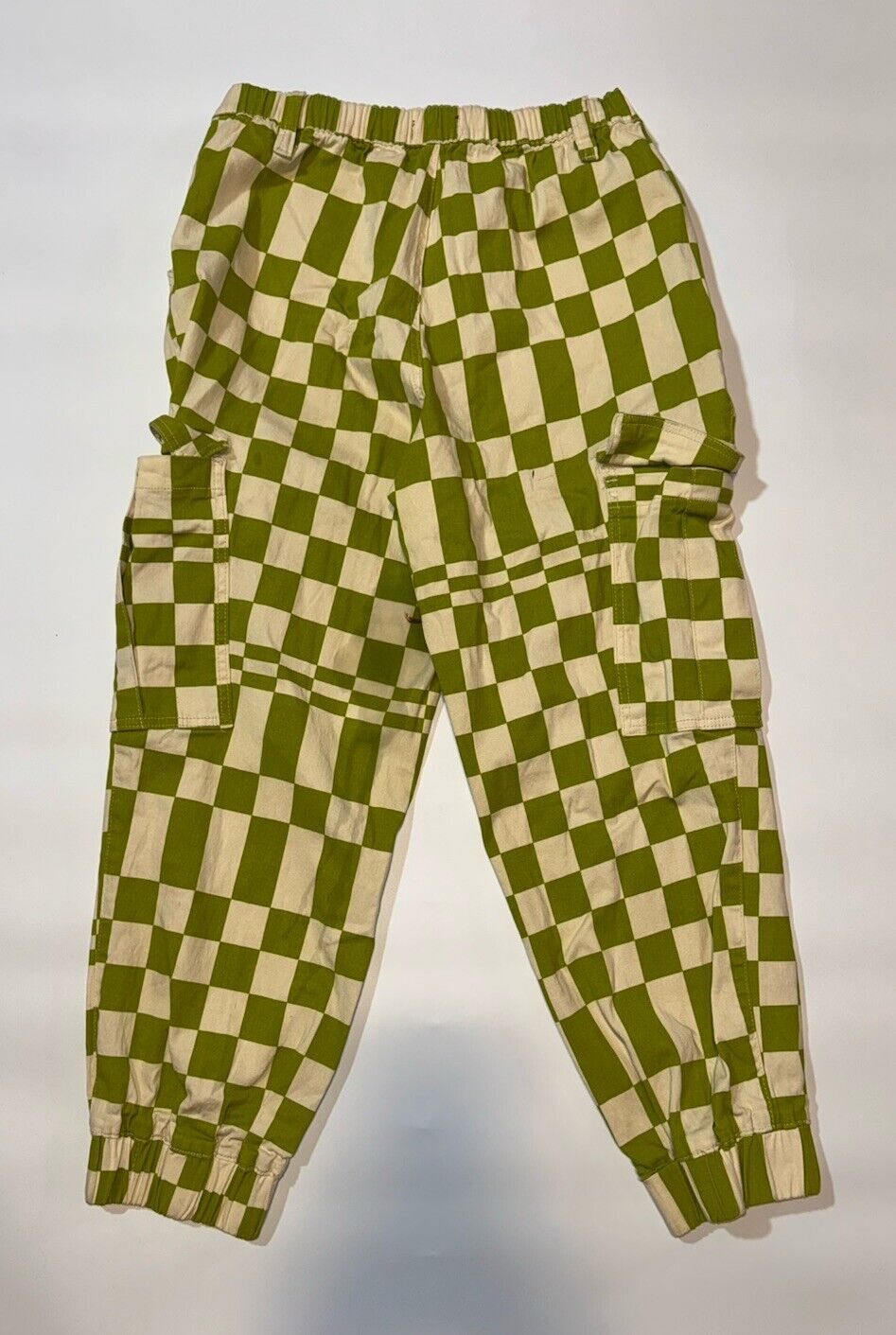 Rue 21 Pants Women’s Sz L Pea Green Plaid Check Barrell Leg Jogger Wacky Artsy