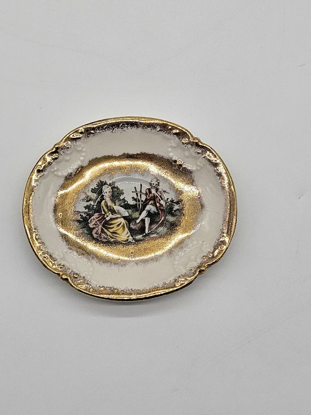Vintage Red Cliff China Gold Gilt Victorian Courting Scene Dish