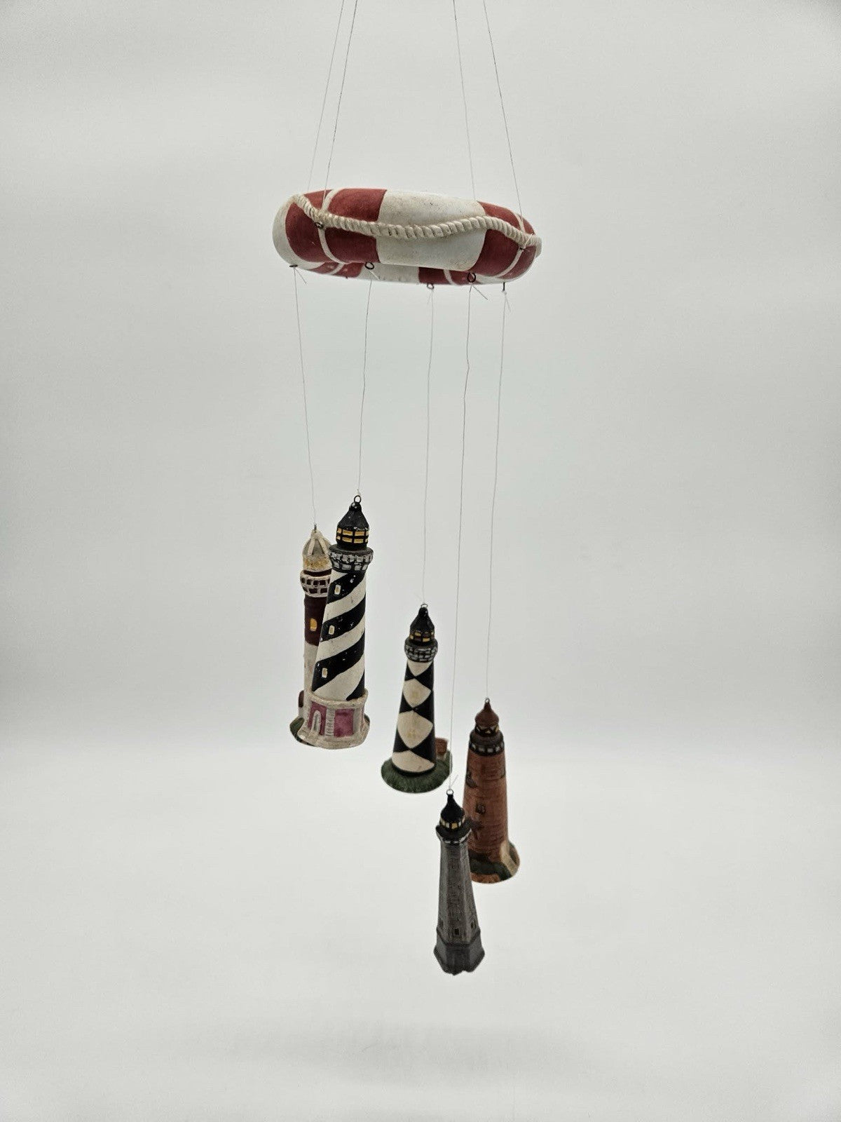 Nautical Lighthouse Hanging Mobile with Life Preserver Coastal Decor