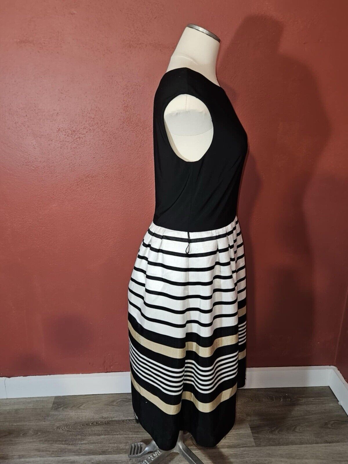 Collection Dressbarn Womens Black White Sleeveless Fit & Flare Dress Size 12