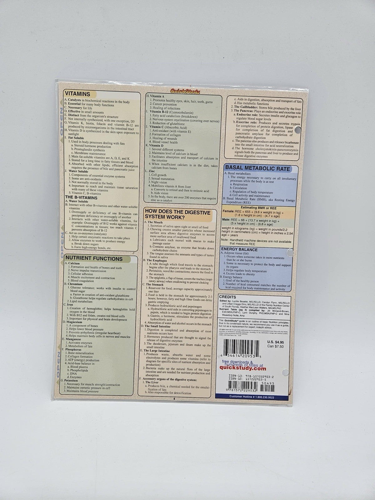 QuickStudy Nutrition Laminated Reference Chart BarCharts Health Study Guide
