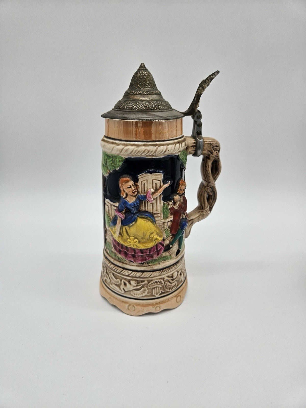 Vintage Austrian Ceramic Handcrafted 9¼" Beer Stein Mug Tankard w/ Lid Music Box