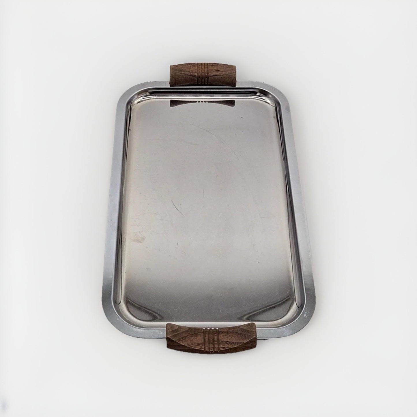 Club Aluminum Rectangular Stainless Bar Tray American Walnut Handles #104