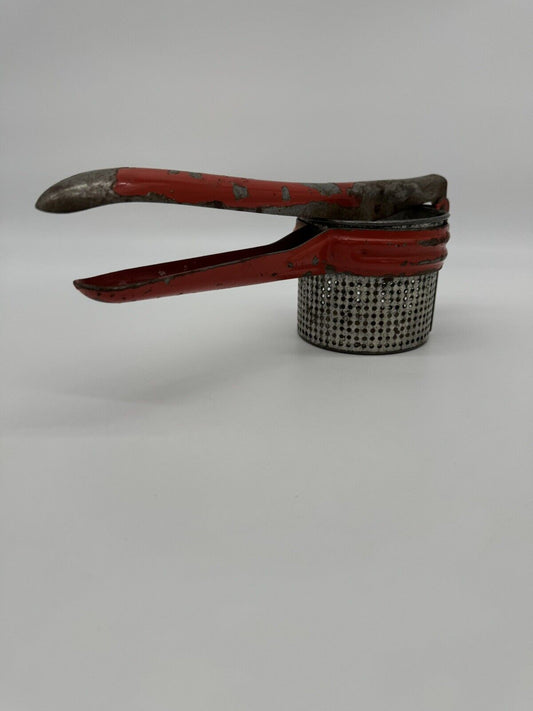 Vintage Potato Ricer Grinder Red Handle Antique Metal Kitchen Tool Juice