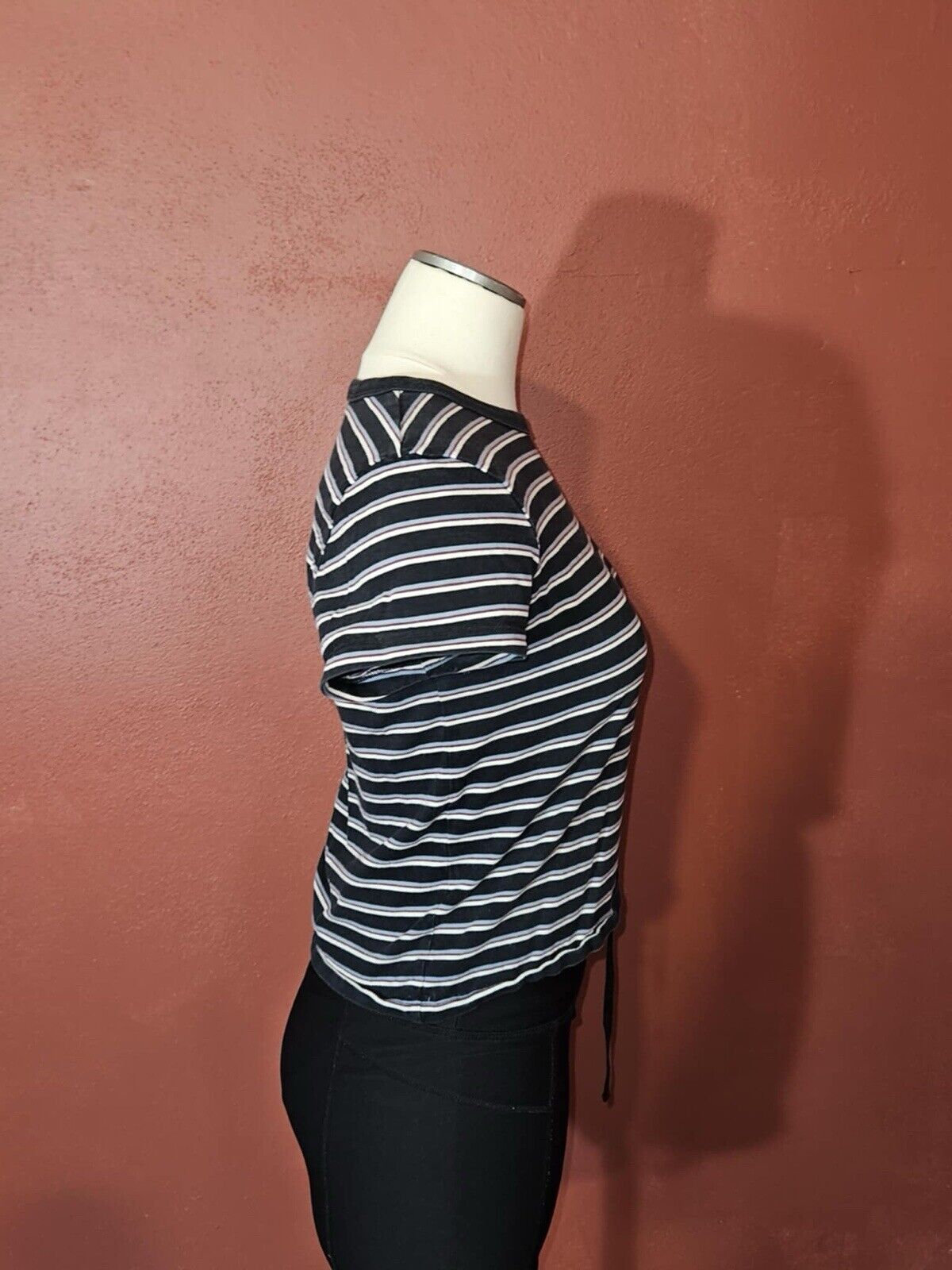 VANS Striped Retro Style Crop T Shirt Juniors Girls SM Black White Short Sleeve