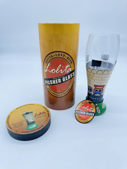 RARE Lolita 22 oz. Pilsner Glass "Tailgate" Hand Painted ~ NEW