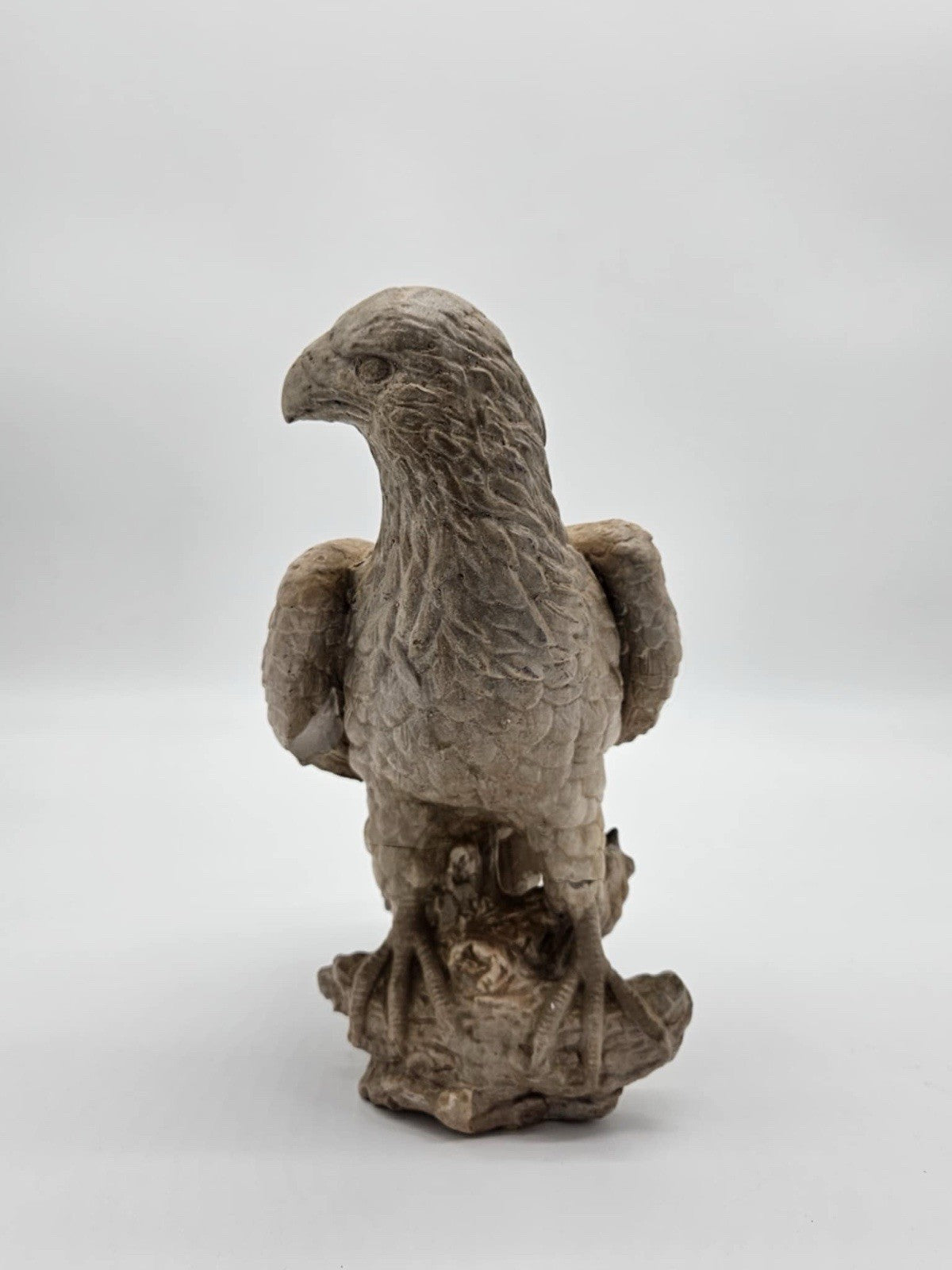Pressed Stone Eagle Statue Massive Forest Bird Sculpture 14”