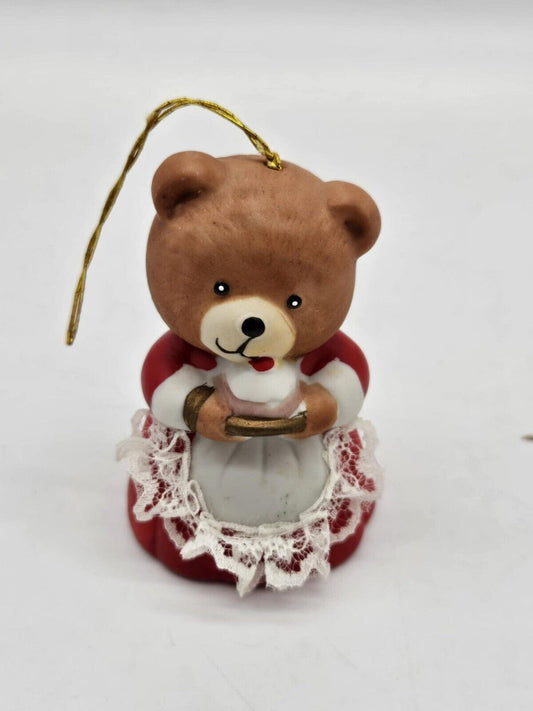 Vintage Lil Chimers Christmas Ornament Jasco Bear Porcelain Bell 2.5" Taiwan