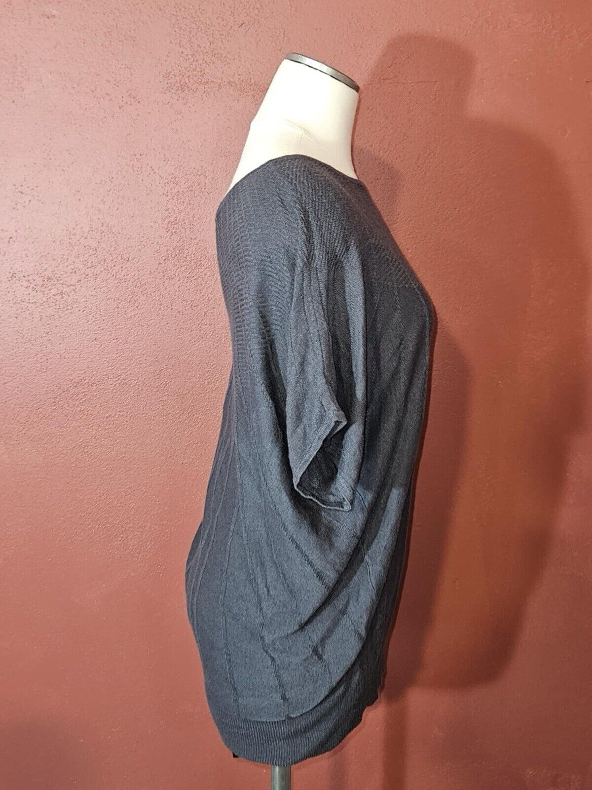 New York & Company 3/4 Sleeve Sweater, Dark Gray Size M Boat Neck Batwing