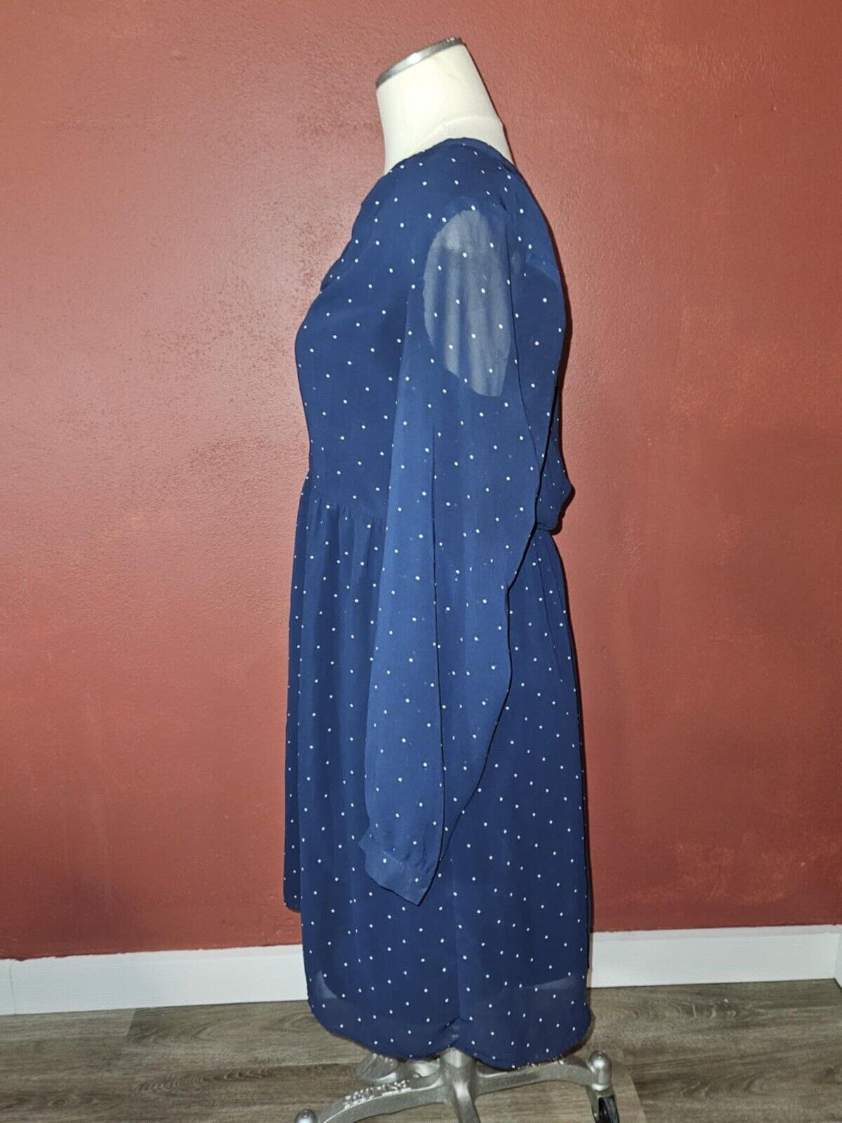 Long Sleeve Navy Blue Polka Dot Dress by A New Day Size M