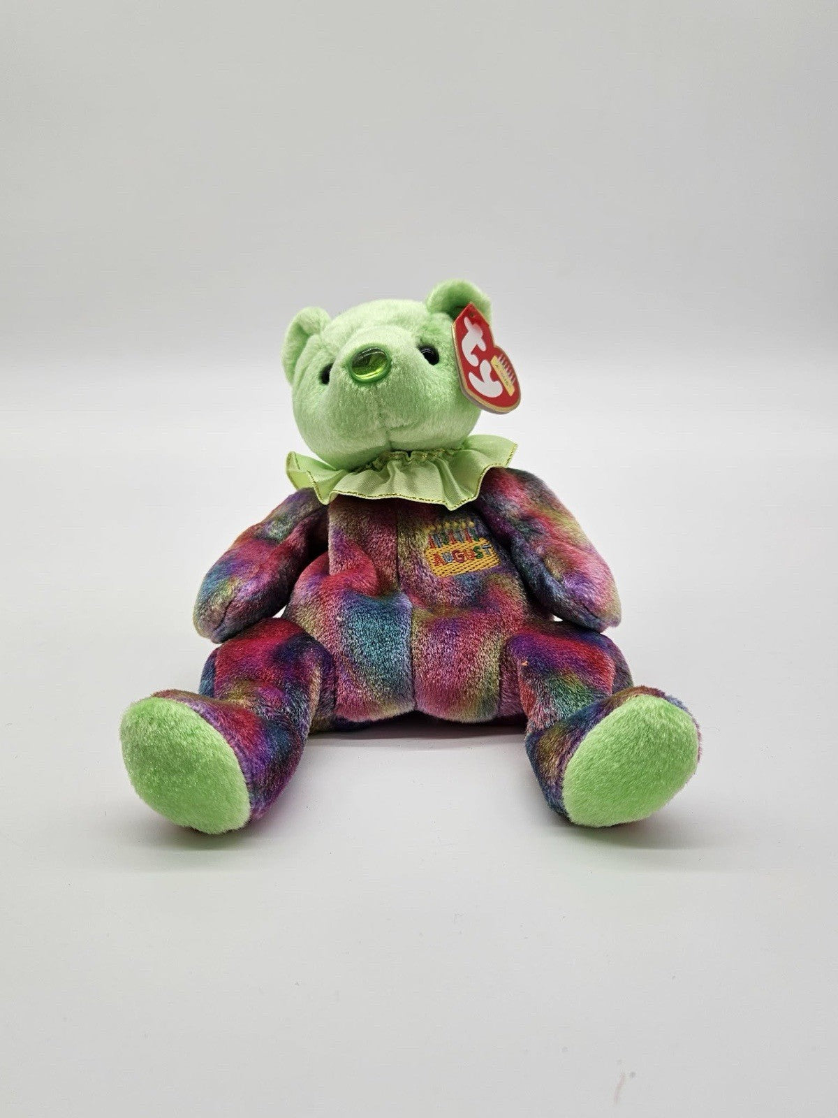 Ty Beanie Babies "August" - The Birthday Bear Plush Stuffed Animal Green - 2001
