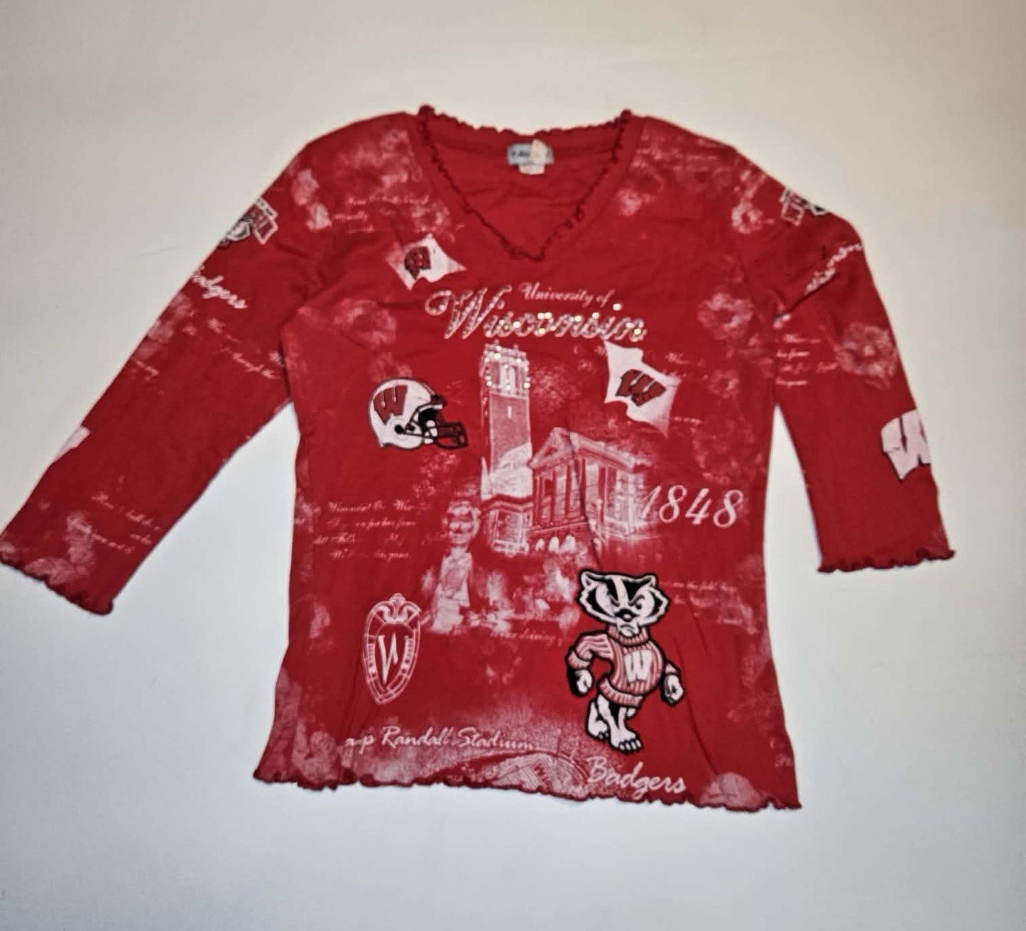 University of Wisconsin Badgers Red Mesh Graphic Top 3/4 Sleeve