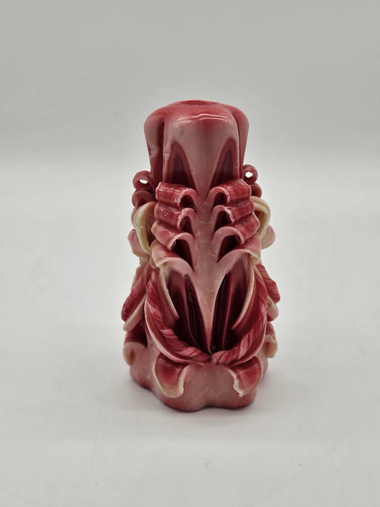 Vintage Carved Candles Home Decor Handmade Handcrafted Red White