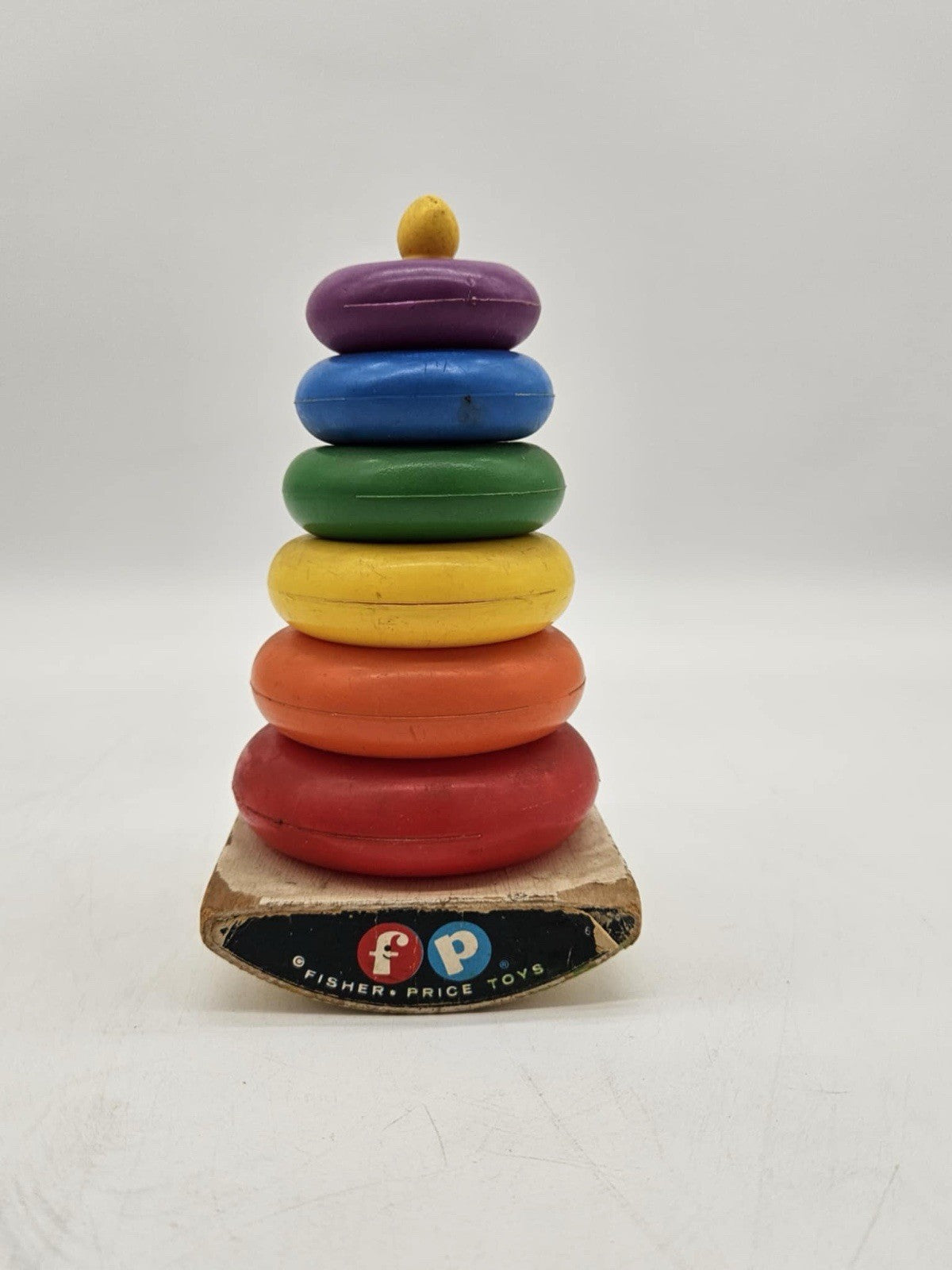 vintage fisher price stacking rings toy Missing One Ring One Cracked Wood Base