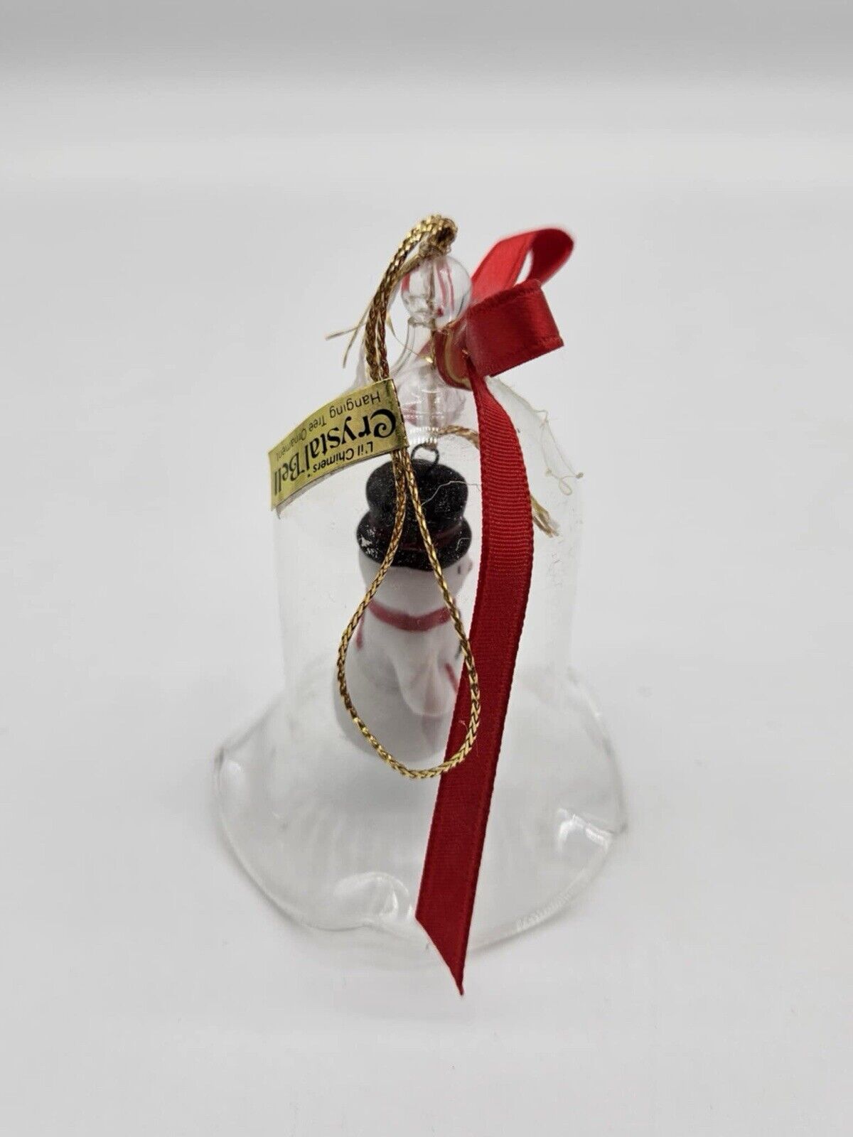 Vintage Crystal Bell Christmas Ornament Bisque Porcelain Lil Chimers Snowman