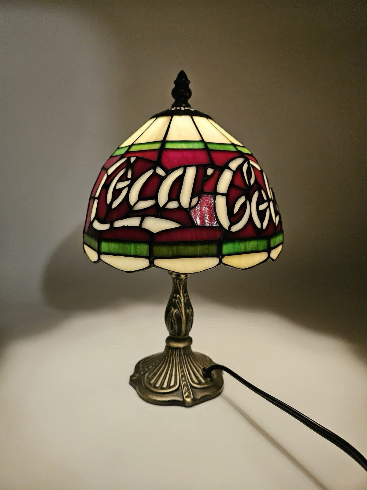 Rare Coca-Cola Licensed Tiffany Style Lamp Seedy Textured Faux Glass Shade