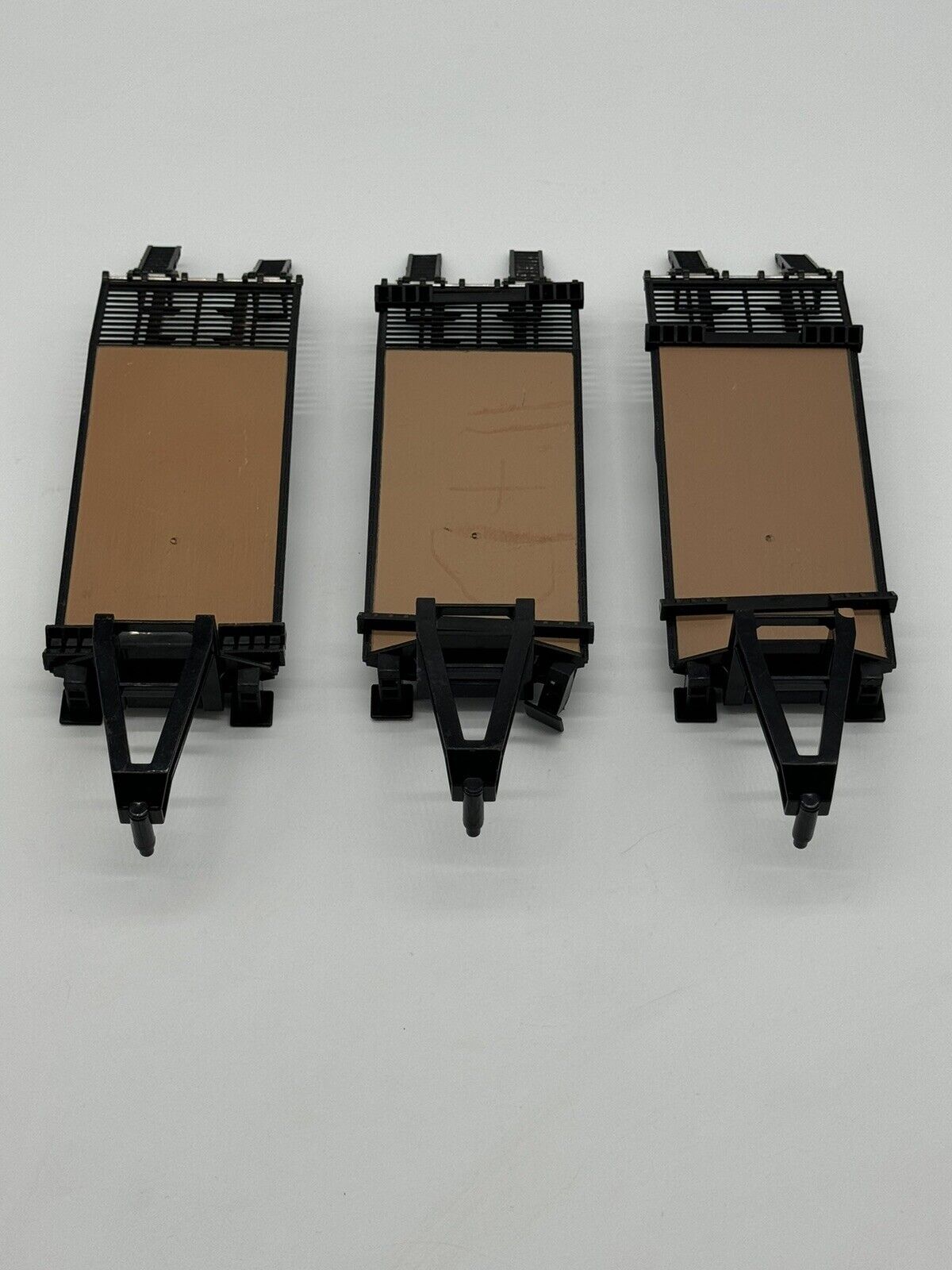 Lot Of 3 Tomy/Ertl Toys 11” Plastic Skid Steer Flatbed Gooseneck Trailer W/Ramps