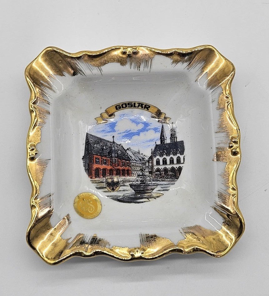 Vintage Goslar Germany Gold Trim Porcelain Souvenir Ashtray WS