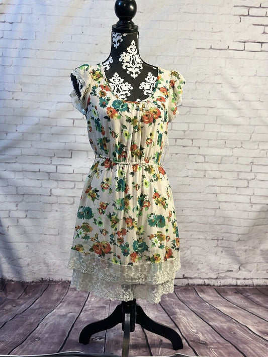 Floral Sleevless Dress Blu Pepper Sz Small
