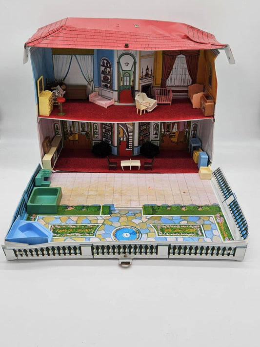 Vintage Ideal Petite Princess Suitcase Dollhouse Vinyl c. 1960's w/ Xtras