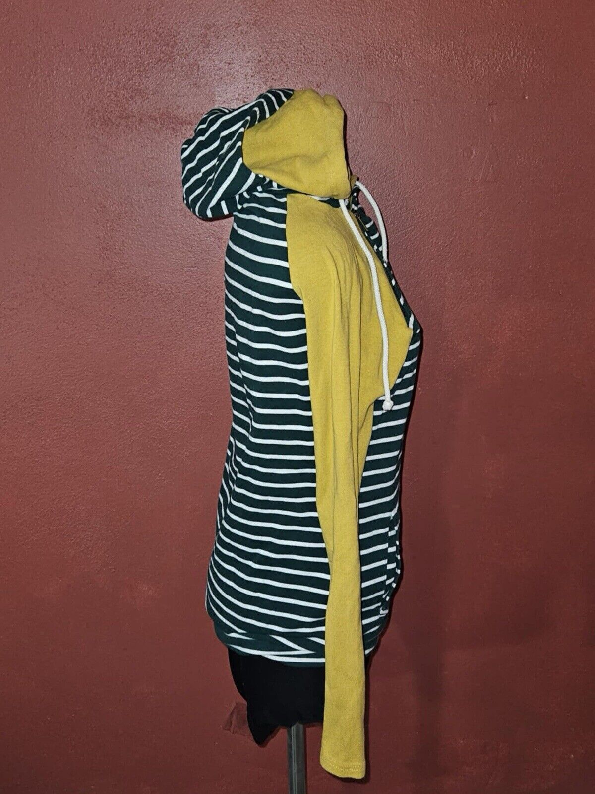 Striped Green Collection & Mustard Yellow Double Hooded Sweater sz M