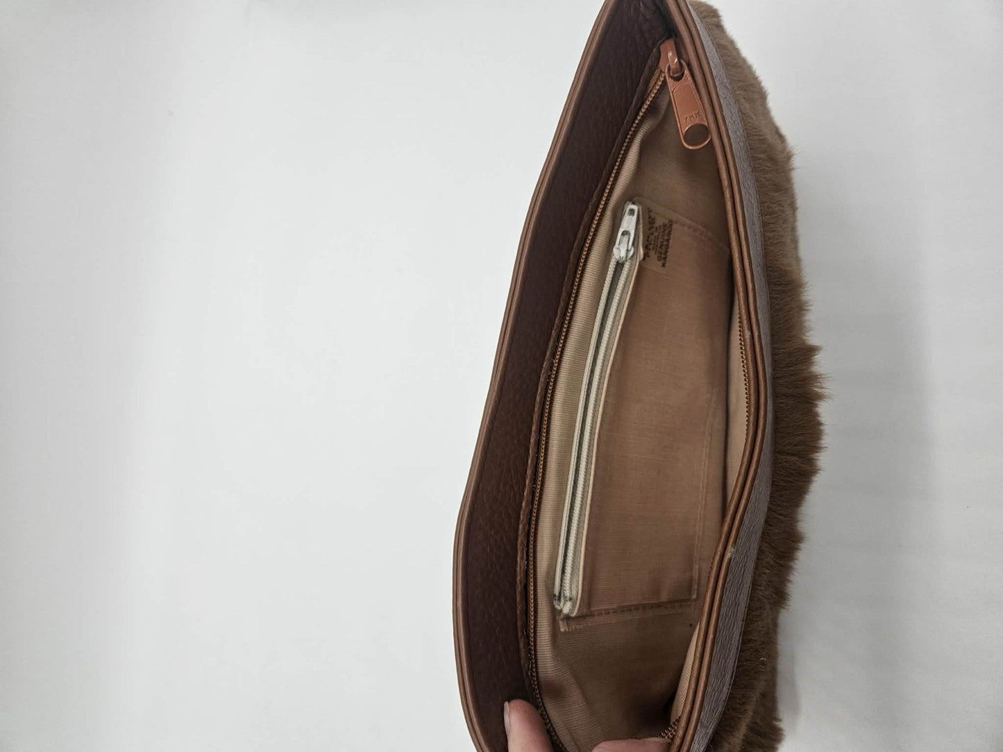Vintage Genuine Calf Hair Fur Leather Clutch Pouch Brown Tan Handbag