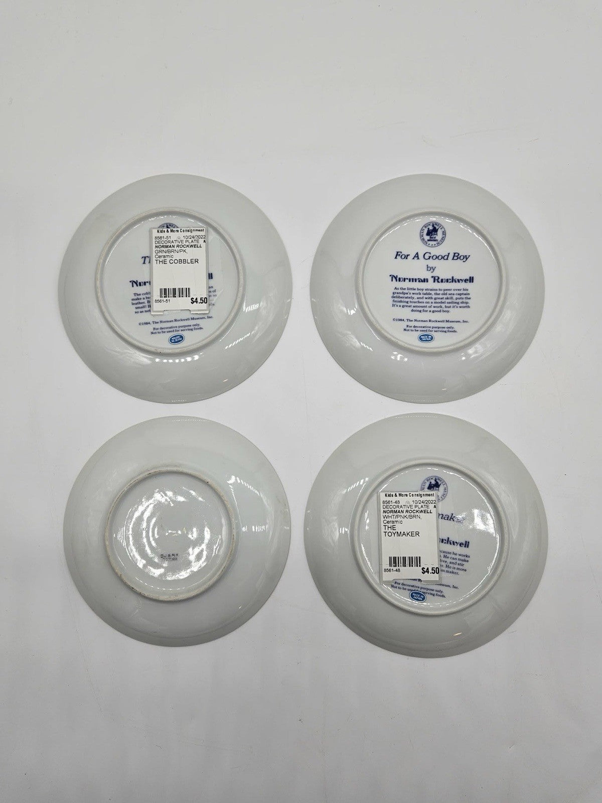 Set of 4 Norman Rockwell Decorative Collector Plates Gold Rim 6.5”