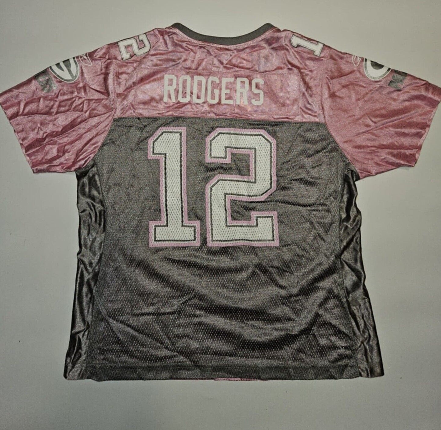 AARON RODGERS GREEN BAY PACKERS PINK REEBOK NFL JERSEY WOMENS XL #12