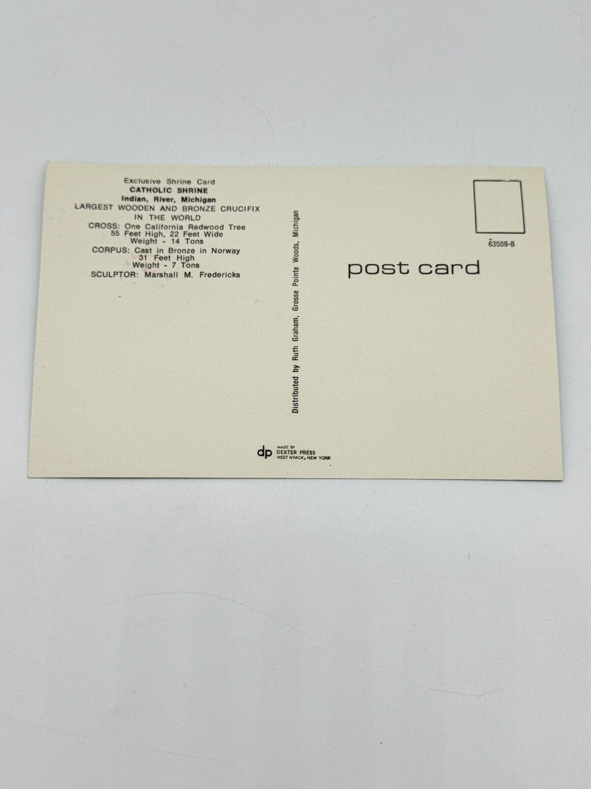 Largest Wooden & Bronze Crucifix In World Indian River MI Chrome Postcard Vtg