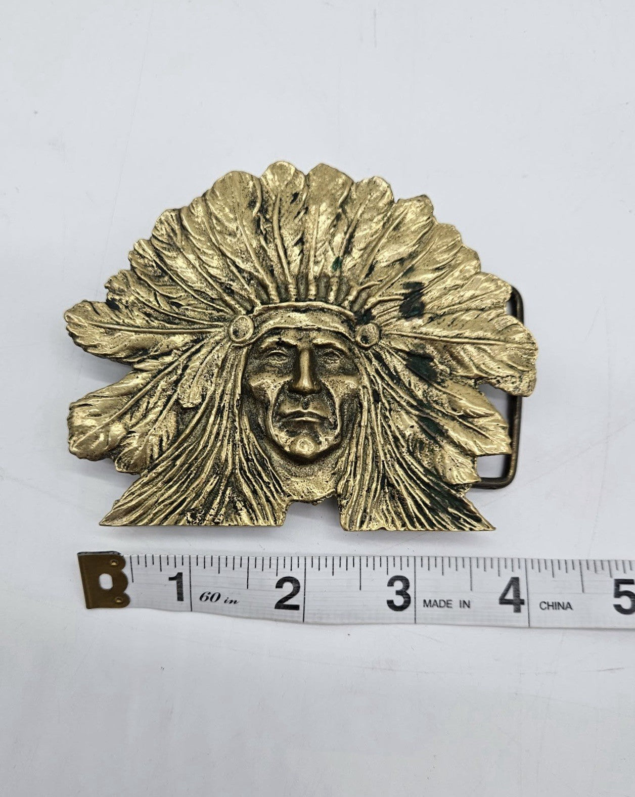 Indian Chief Brass Belt Buckle Santa Fe Memorabilia