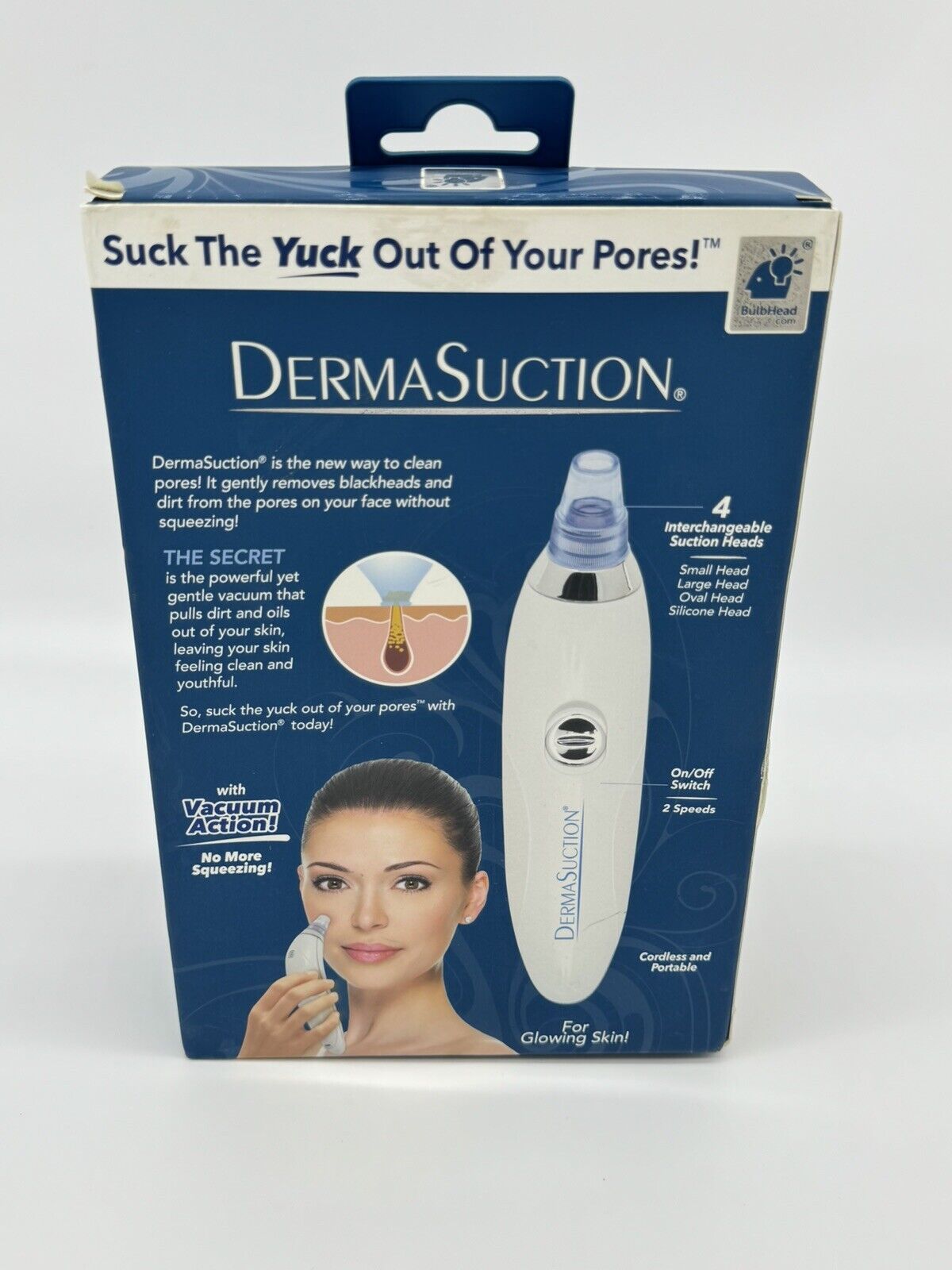 Dermasuction Bulbhead Blackhead and Pore Cleaning Tool Device with Vacuum Action