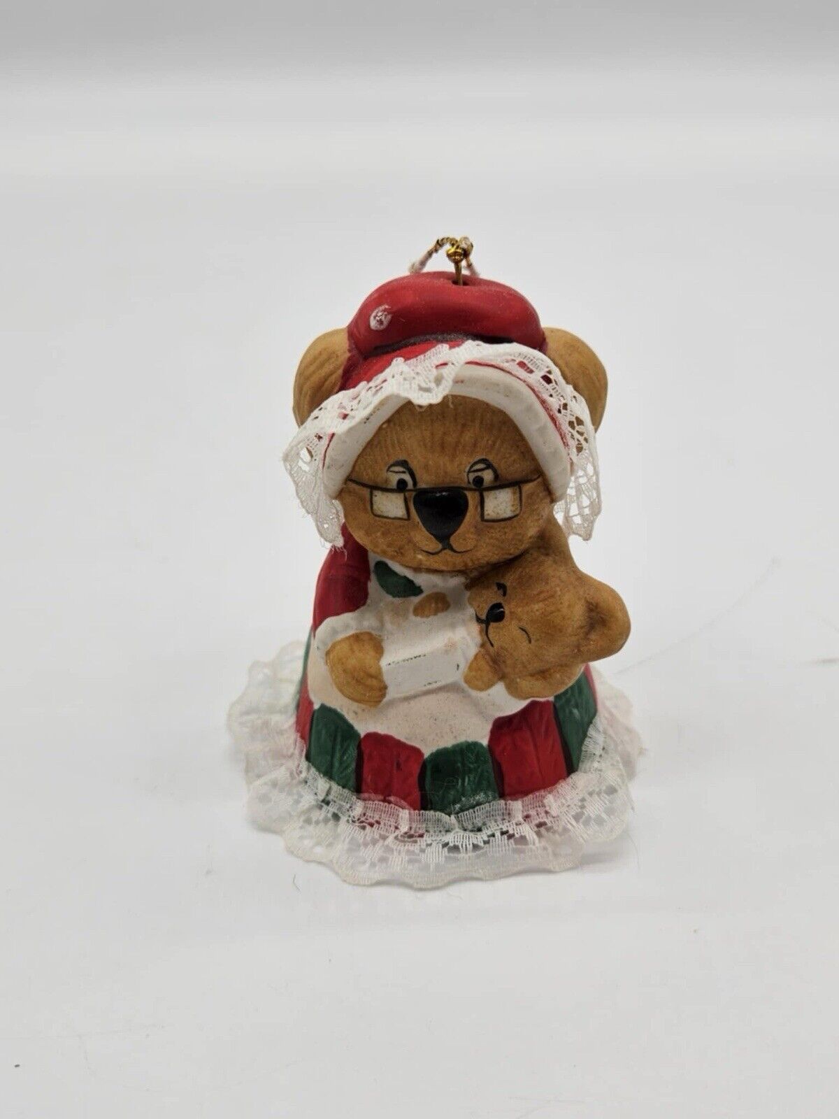 Vintage Jasco Caring Critter Chimers Porcelain Bell Christmas Ornament Mama Bear